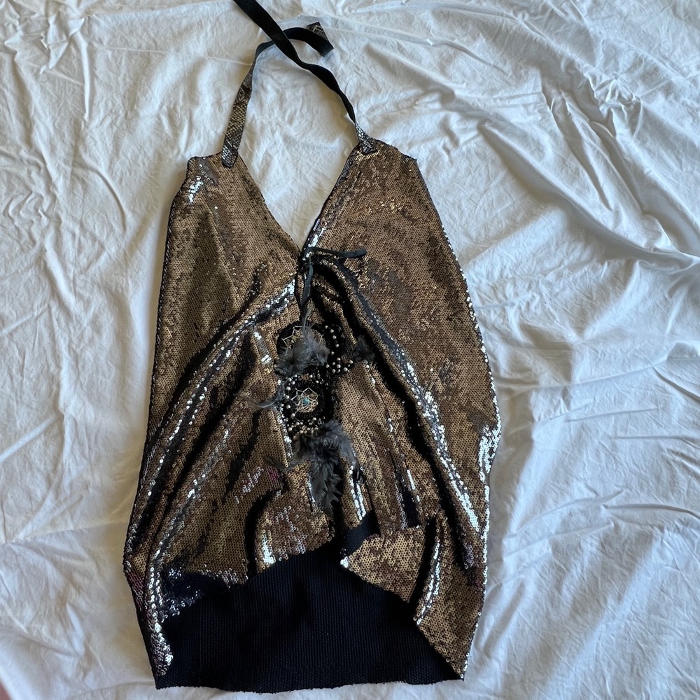 Katherine Story Silver Sequin Halter Top Size XL NWOT